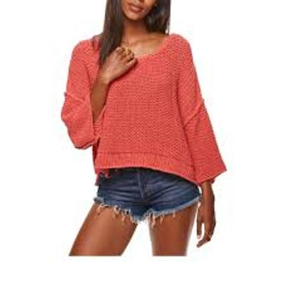 FREE PEOPLE Halo Chunky Dolman Sleeve Sweater Size Small S Pink OVERSIZE SLOUCHY - Picture 1 of 5